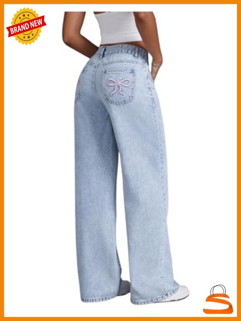 Women's Bowknot Embroidery Straight Leg Boyfriend Jeans Y2k Denim Pants